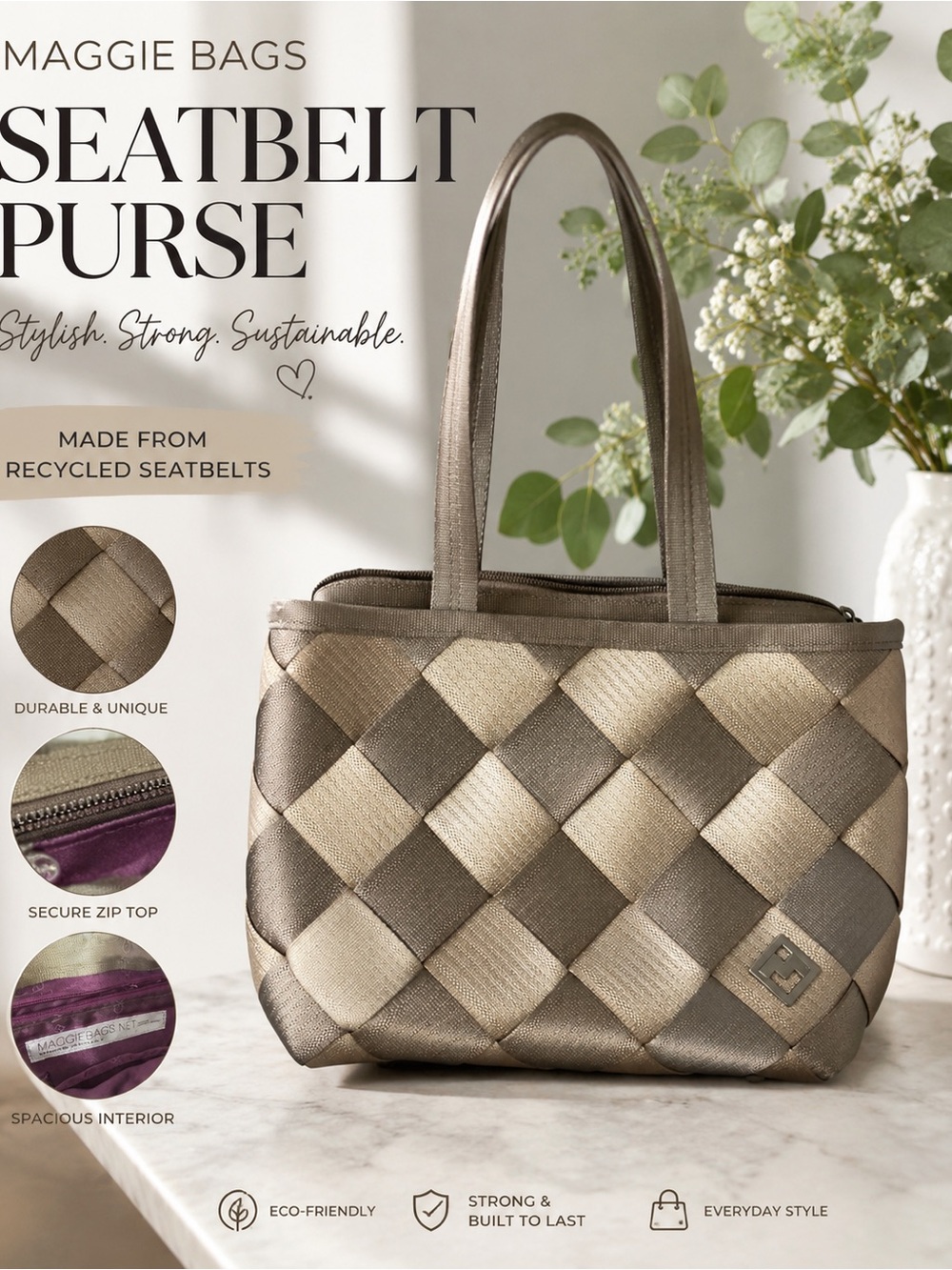 Maggie Bags Taupe Woven Seatbelt Tote